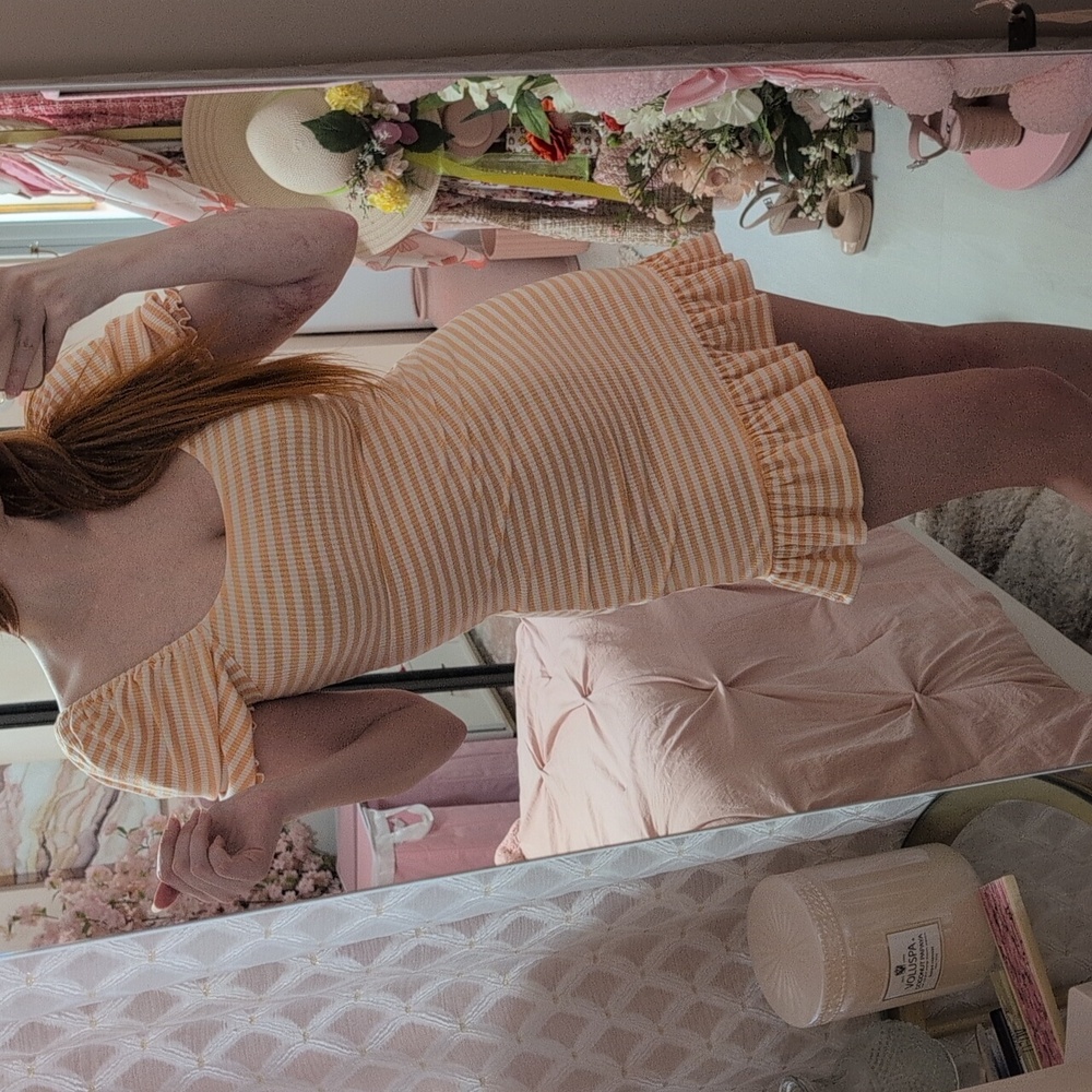 Vero Moda Creamsicle Striped Puff Sleeve Dress